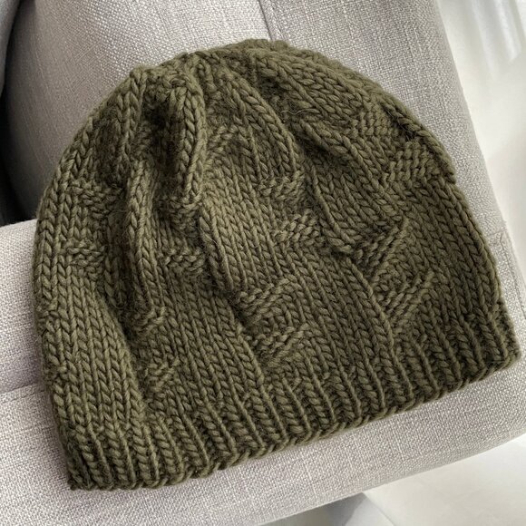 NEW Unisex Olive Merino Wool fisherman's cap beanie touque hand knit handmade - Picture 3 of 5